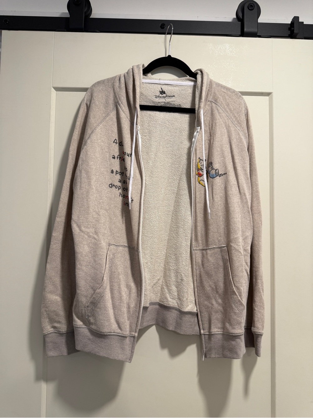 Disney Beige Winnie the Pooh Zip Front Hoodie with Embroidered Graphic - Picture 2 of 3